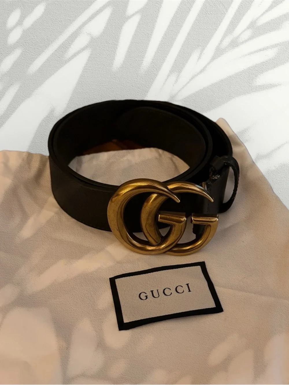 Gucci Black Leather Belt with Gold Double G Buckle